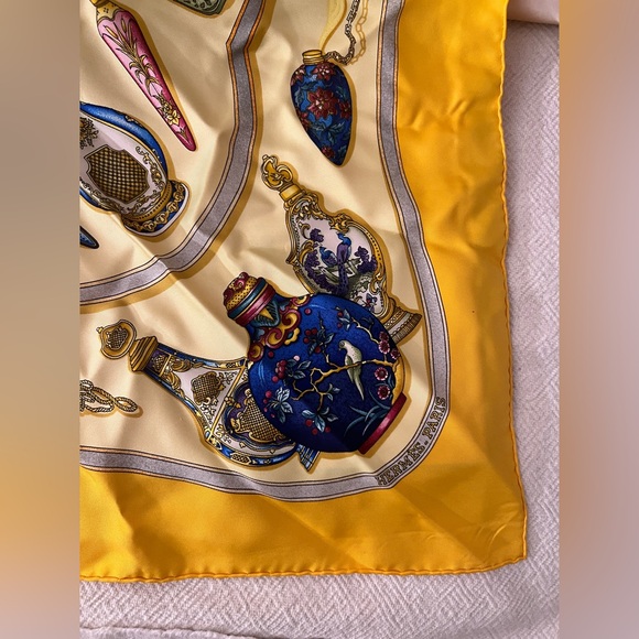 Hermes Qu Importe Le Flacon Yellow Silk Scarf with Box - Picture 7 of 13
